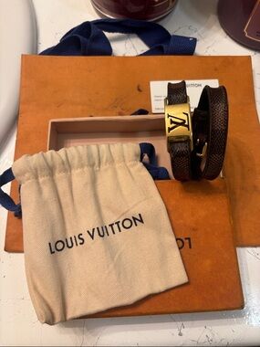 Louis Vuitton Brown Monogram Double Wrap Bracelet with Gold Plaque